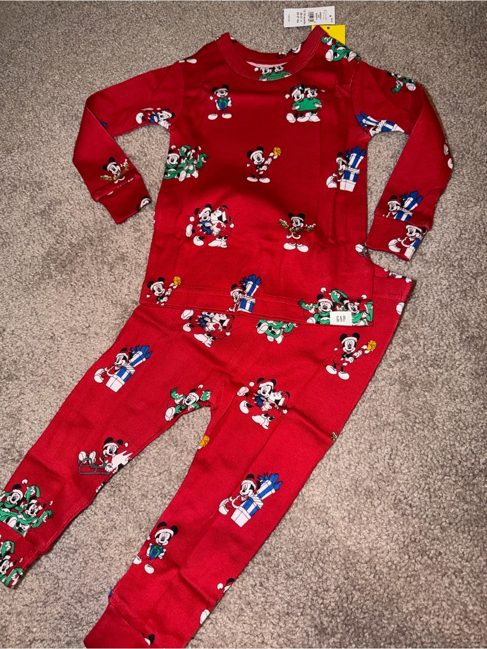 GAP Red Mickey Mouse Holiday Kids One-Piece Footie Pajamas